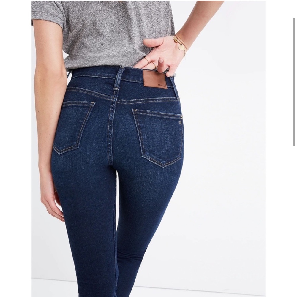 Madewell 10" High Rise Dark Wash Raw Hem Skinny Jeans